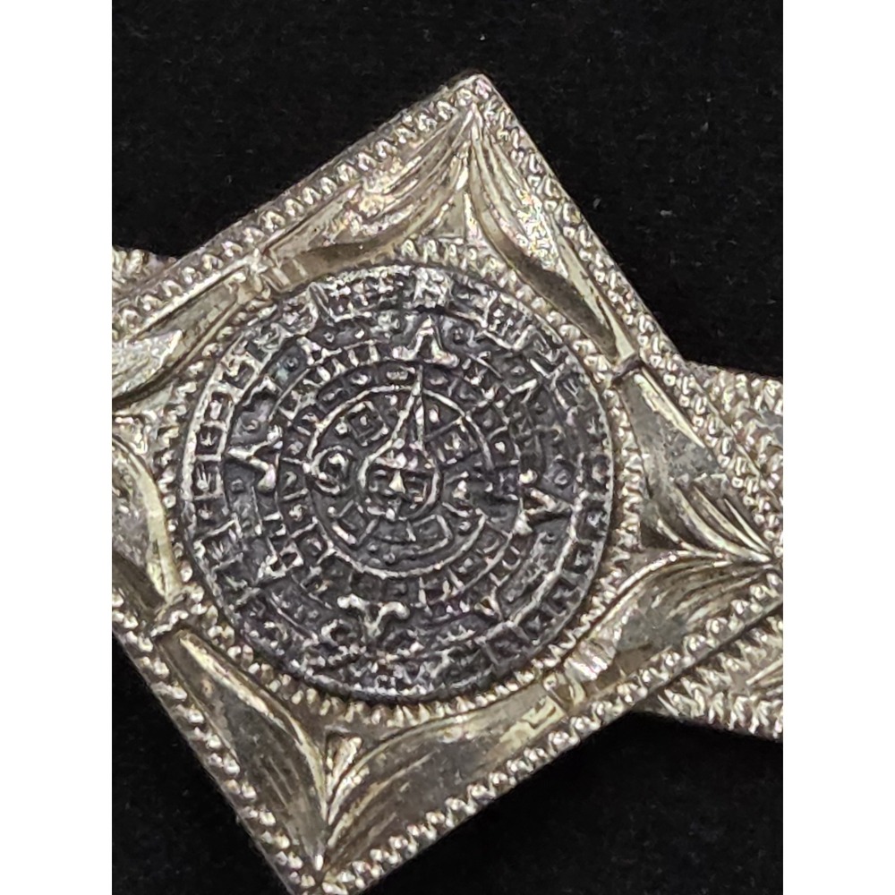 Plafina Stamped Sterling Silver Tie Clasp Scroll Pattern With Aztec Symbol - Picture 2 of 9